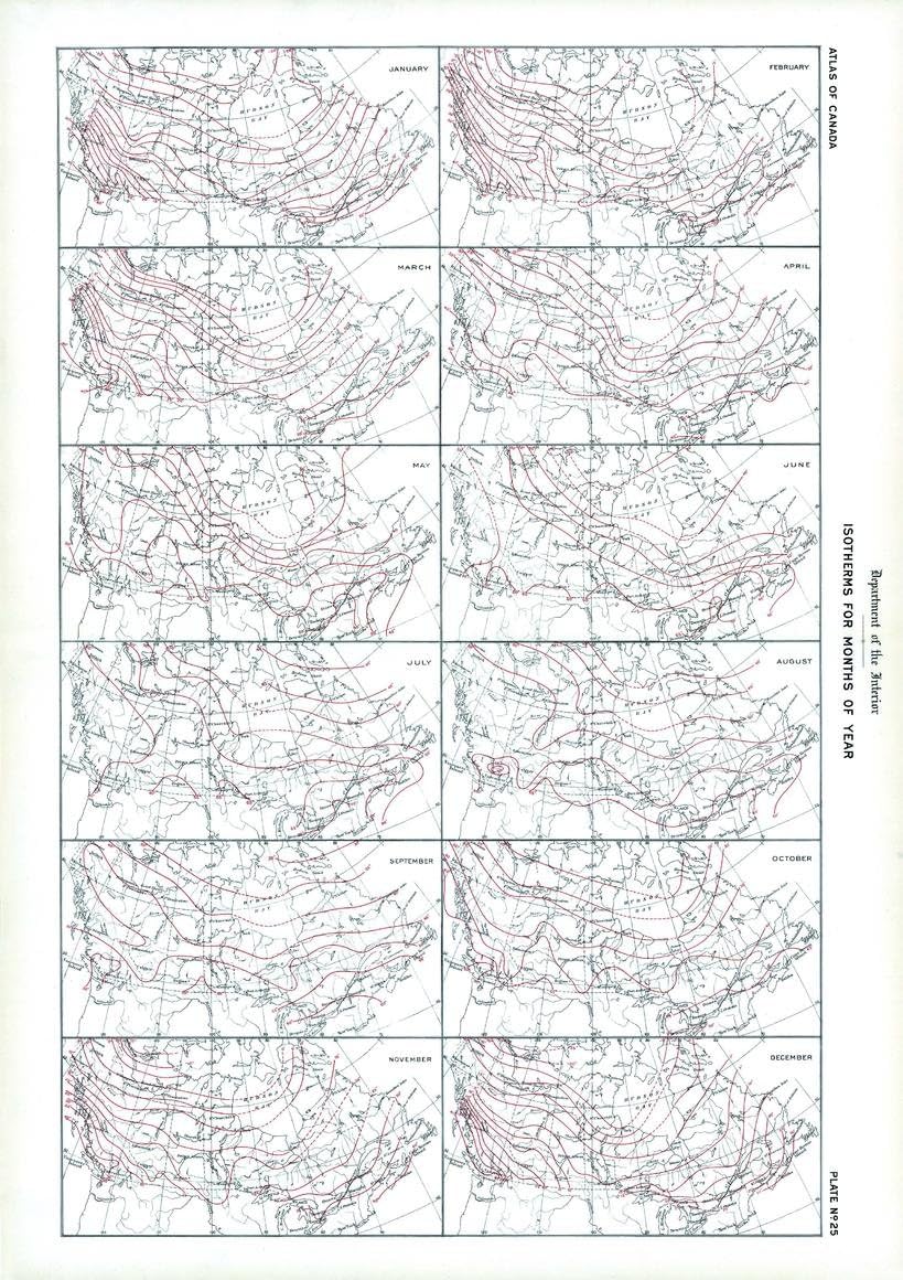 Isotherms for Months of Year (1906) - 17.25" x 24.25" Laminated Wall Map