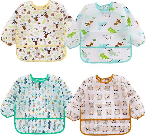 Elecmotive 4 Pack Bavoir A Manches Longue Pour Bebe Alimentation Impermeable A L Eau Blouse Tablier 9 Mois A 3 Ans Amazon Fr Bebes Puericulture
