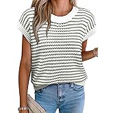 EVALESS Women's Sweater Vest Striped Pullover Tank Top Round Neck Cap Sleeve Lightweight 2025 Summer Casual Clothes