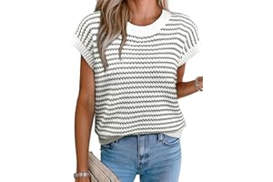 EVALESS Women's Sweater Vest Striped Pullover Tank Top Round Neck Cap Sleeve Lightweight 2025 Summer Casual Clothes