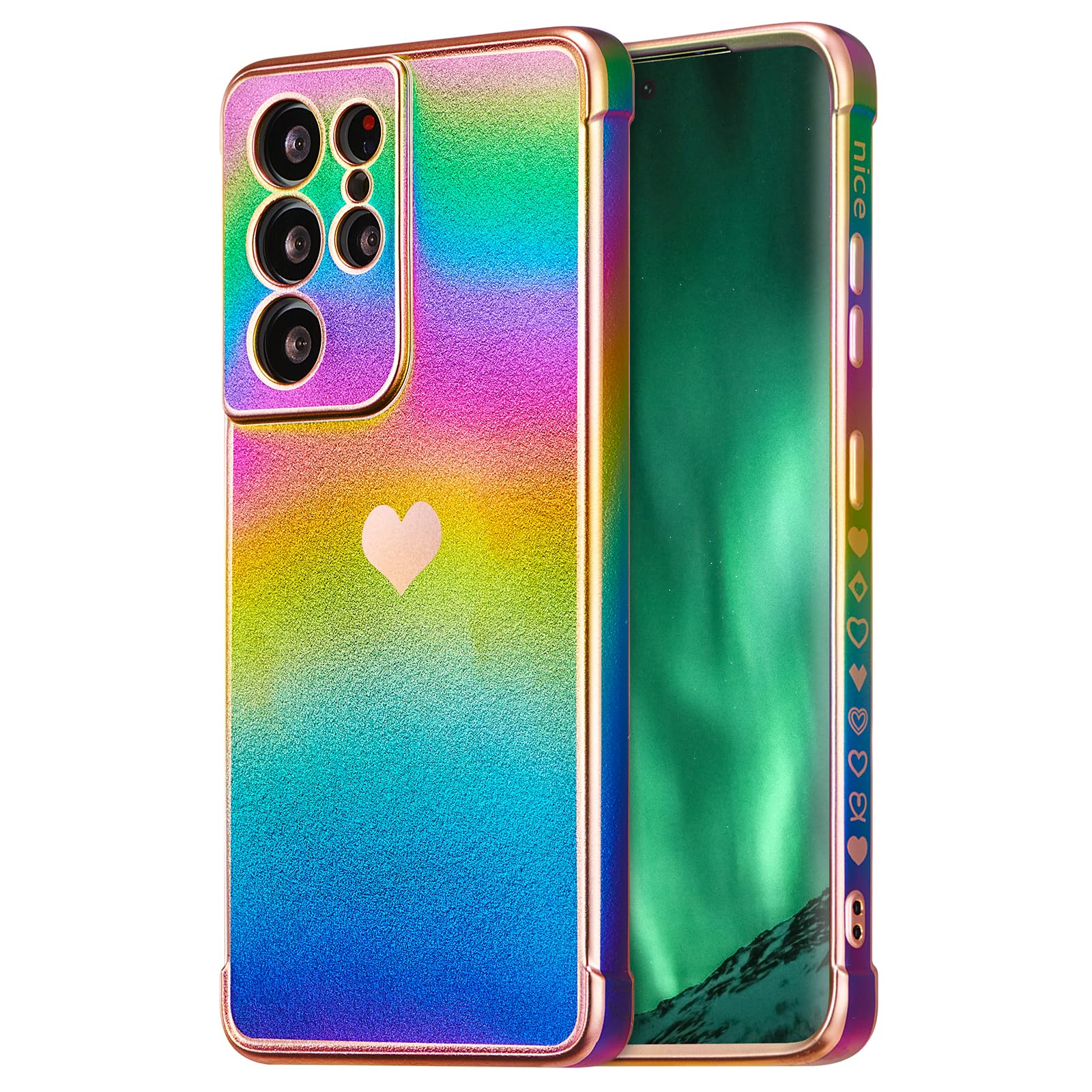 ZTOFERA for Samsung Galaxy S25 Ultra Case 6.9 inch,Cute Colorful Iridescent Plating Edge Case with Love Hearts Pattern,Camera Lens Protection Shockproof Phone Case for Women Girls,Iridescent Violet