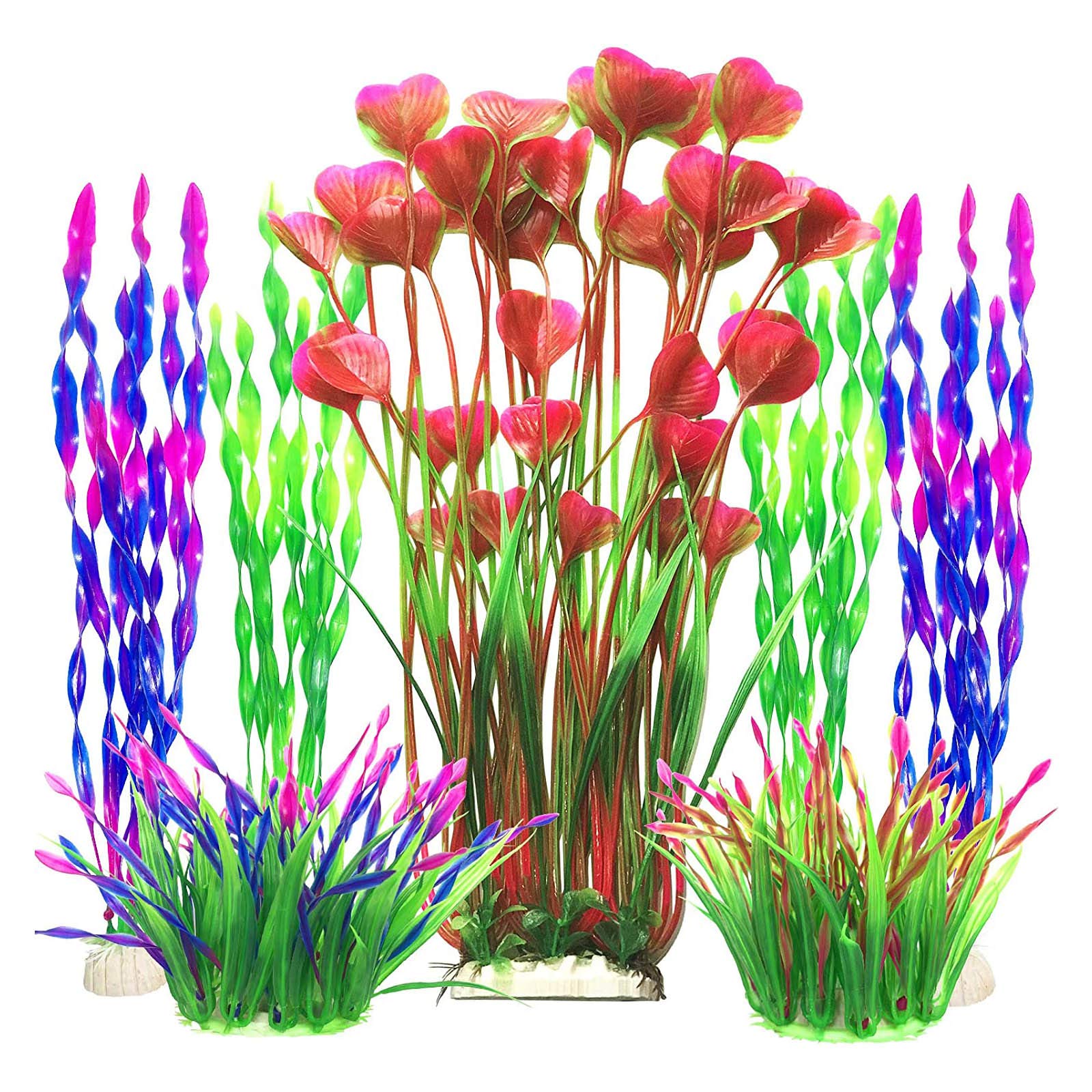 QIODAZOO Fish Tank Plants Artificial, 7 PCS Fish Artificial Aquatic Plants in Plastic Large Aquarium Decorations, Aquarium Vivid Plants Ornaments Colorful