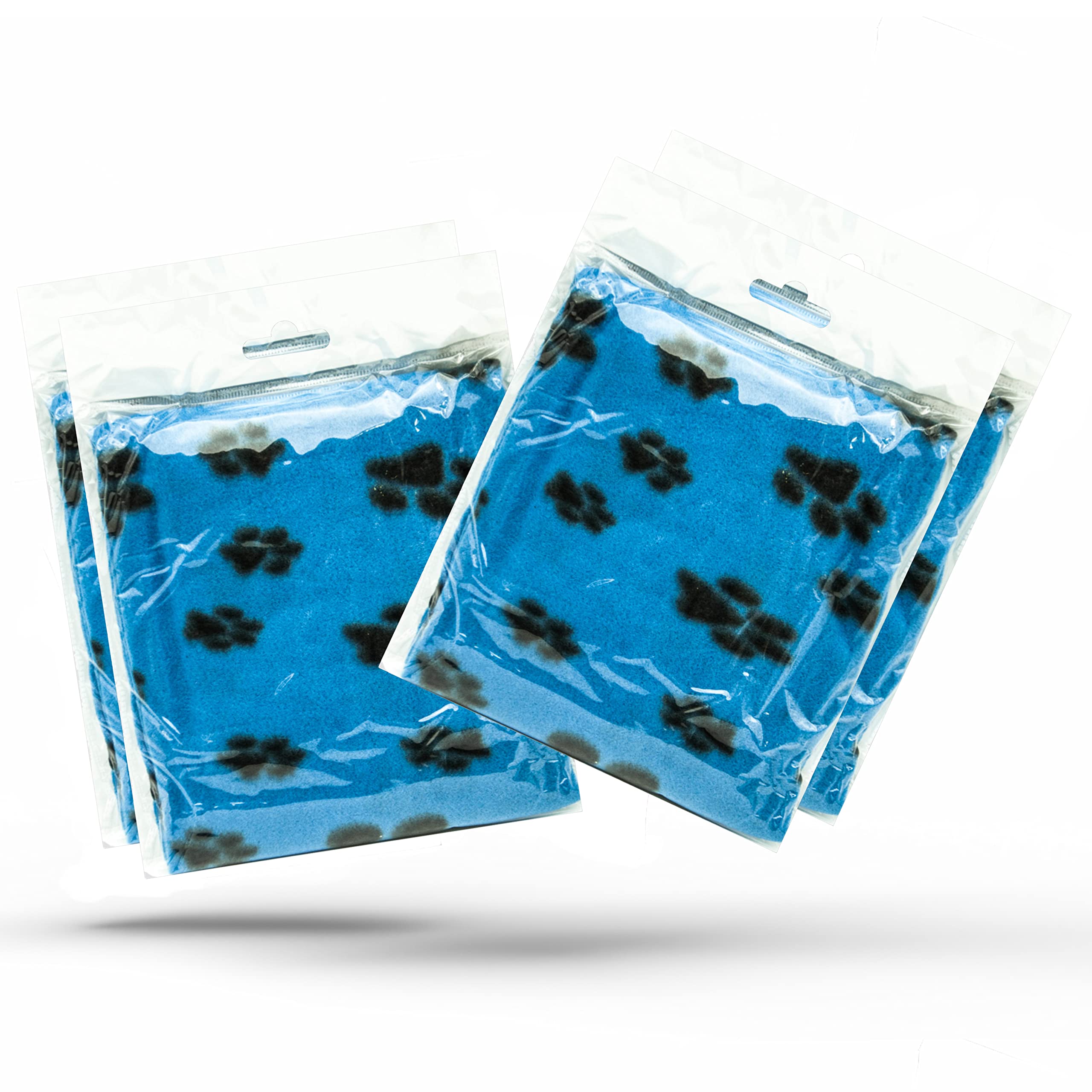 Petopedia 4x Soft Warm Dog Fleece Animal Pet Blankets with Paw Prints – Cat, Puppy & Dog Blankets Washable Bed Travel (Blue, 70cm X 73cm (Pack of 4))