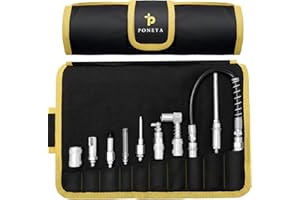 9 PCS Grease Gun Couplers, Quick Connect Greasing Accessory Kit with Grease Gun Tips 12" Flex Hose & Roll Up Case, Perfect fo