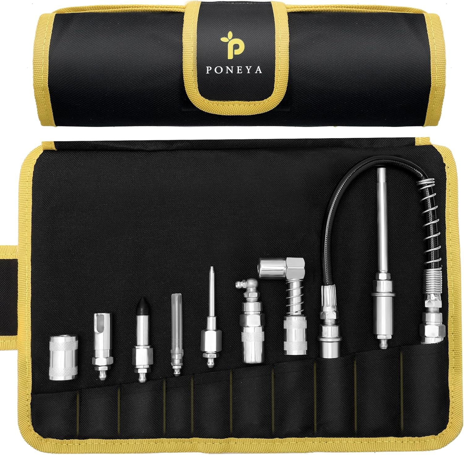 Photo 1 of 9 PCS Grease Gun Couplers, Quick Connect Greasing Accessory Kit with Grease Gun Tips 12" Flex Hose & Roll Up Case, Perfect for Quick Release Grease Couplers to Reach Any Grease Fitting