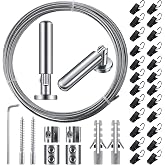 Jetec 196 Inch/ 5 m Wire Curtain Rod Room Divider Hanging System, 1 Set | 48 Clips, Adjustable Tension Curtain Drape Wire Rod Set, Tapestry Photo Picture Kids Craft Art Display, Wall Window Decor