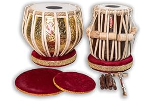 Maharaja Musicals Tabla Drum Set, 3.5 Kilogram Designer Golden Brass Bayan, Finest Sheesham Dayan, Padded Bag, Book, Hammer, Cushions, Covers, Tablas Tabla Drums (PDI-FG)