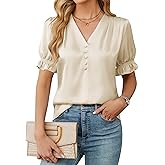 BMJL Women's Dressy Casual Satin V Neck Short Sleeve Blouse