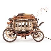 ROBOTIME Stagecoach Wooden Music Box Puzzle AMKA1, Valentines Day Gift 3D Wooden Puzzles for Adults, Mechanical 3D Model to Build, Birthday Anniversary Day Gift Hobby STEM Kits
