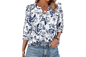 WIHOLL 3/4 Length Sleeve Womens Tops with Button Cuffs Dressy Casual V Neck Summer Outfits Early Fall Fashion Clothes 2025