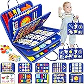 Toddler Busy Board, Montessori Toys for Boys, Sensory Board Birthday Gifts - Educational Busy Book, Learning toys for Toddlers, Preschool Learning Activities and Travel Toys for Airplane Car, Blue