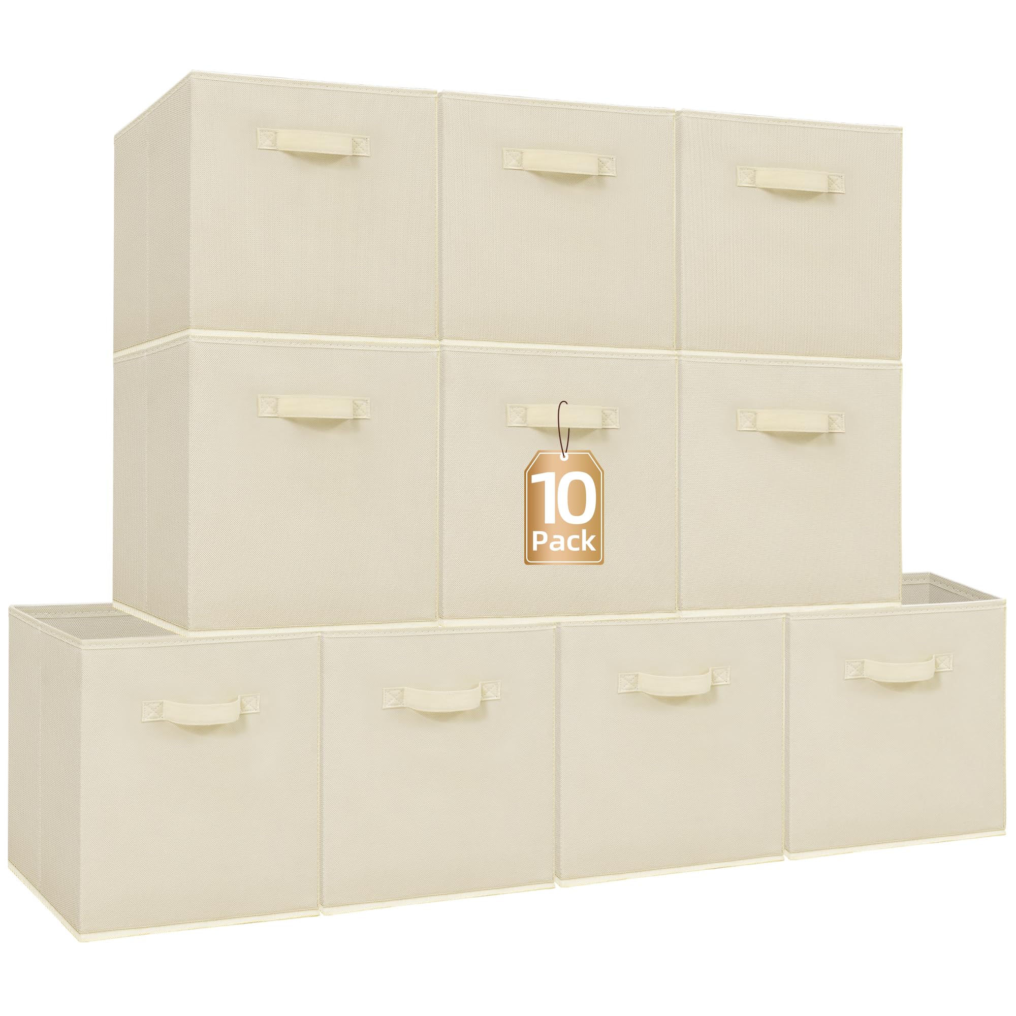 STORAGE MANIAC Storage Cubes, 13 Inch Collapsible Storage Bins with Handles, 10 Pack Fabric Foldable Bins for Organization, Durable Storage Bins for Closet, Shelves, Offices, Toys, 10-Pack Beige Image