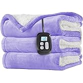 Electric Heated Blanket Full Size 72"x84", Dual-Sided Soft Flannel & Sherpa, LCD Display 10 Heat Settings with 1-12H Timer & Overnight Safe, Bed & Couch, Machine Washable, Light Purple