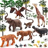 QuarenDen 49Pcs Rainforest Animals Figures, Model Scenery Kit, Jungle Animals Figures, Model Trees for Pinata Fillers, Boys G