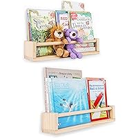PMLYQ 2 Pack Wood Floating Nursery Shelves,Kitchen Spice Rack,Book Shelf Organizer (Natural Wood No Paint)
