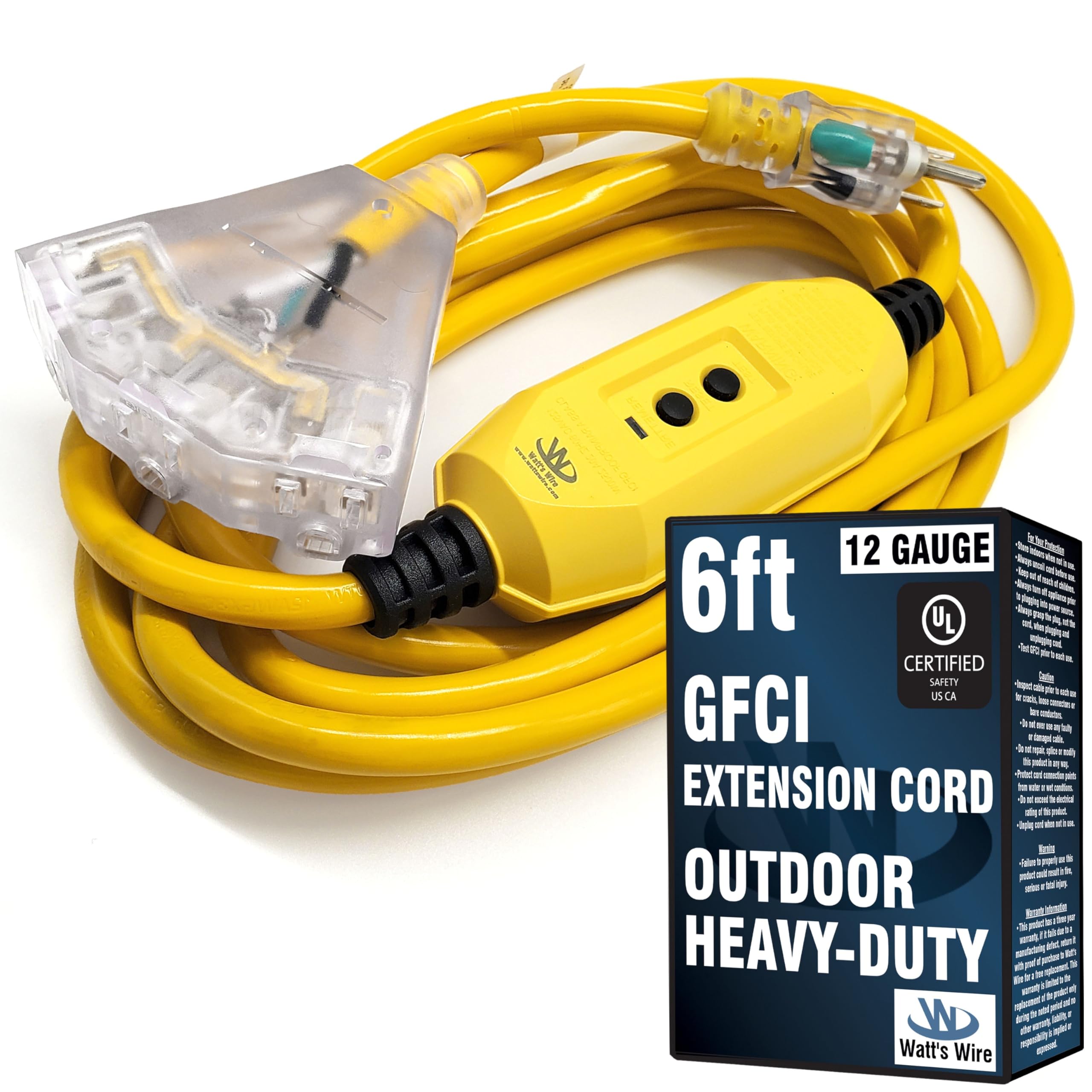 6 ft GFCI Extension Cord - Outdoor Extension Cord Waterproof - Heavy Duty Outdoor Extension Cords 6 ft with Multiple Outlets - Watts Wire - 6' Grounded - GFI Cord Image