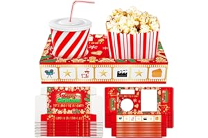 Dunzoom 20 Pcs Christmas Movie Night Supplies Movie Night Paper Snack Trays Popcorn Candy Holder Movie Theater Snack Boxes Cardboard Snack Holder Food Trays for Movie Party(Warm Christmas)