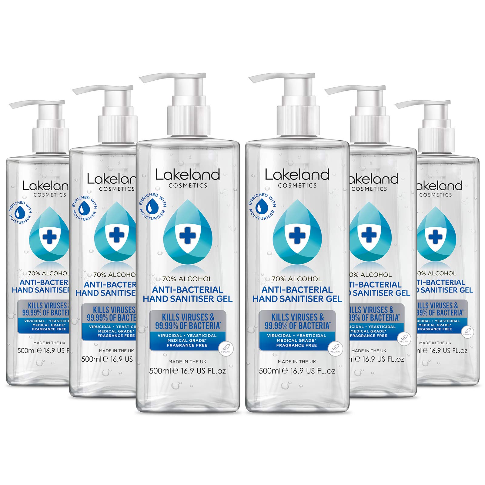 Hand Sanitiser Gel 6x 500ml with pump bottle - 70% Alcohol Medical Grade - Anti-Bacterial Hand Hygiene Gel Rub, sanitizer