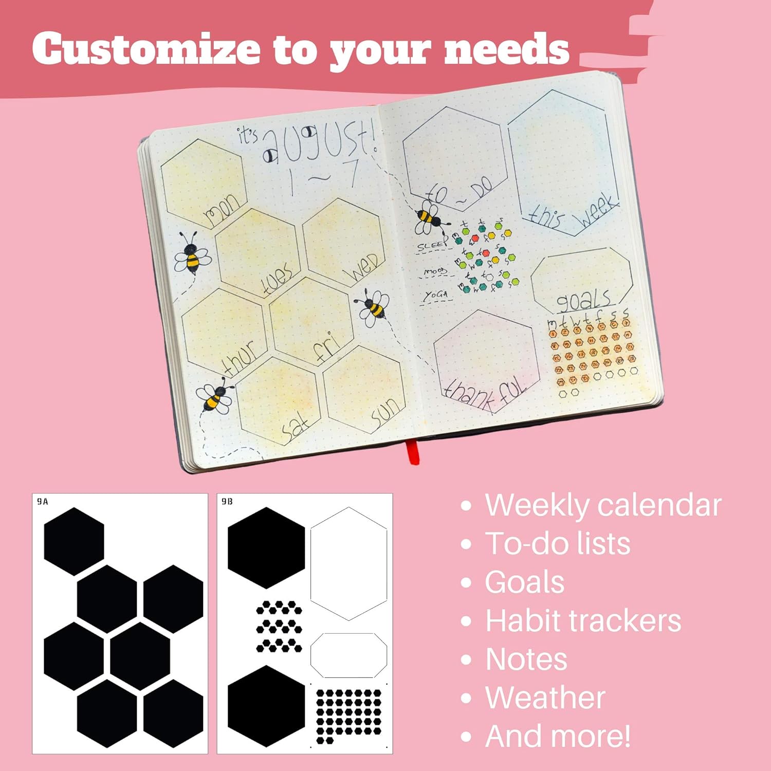Speedy Spreads Journal Stencils (Weekly Layouts #3) - x6 Stencils for A5 Bullet Dot Grid Journal Notebook, Save Time on Full-Page Layouts, DIY Planner Templates for Productivity by Sunny Streak : Kitchen & Dining
