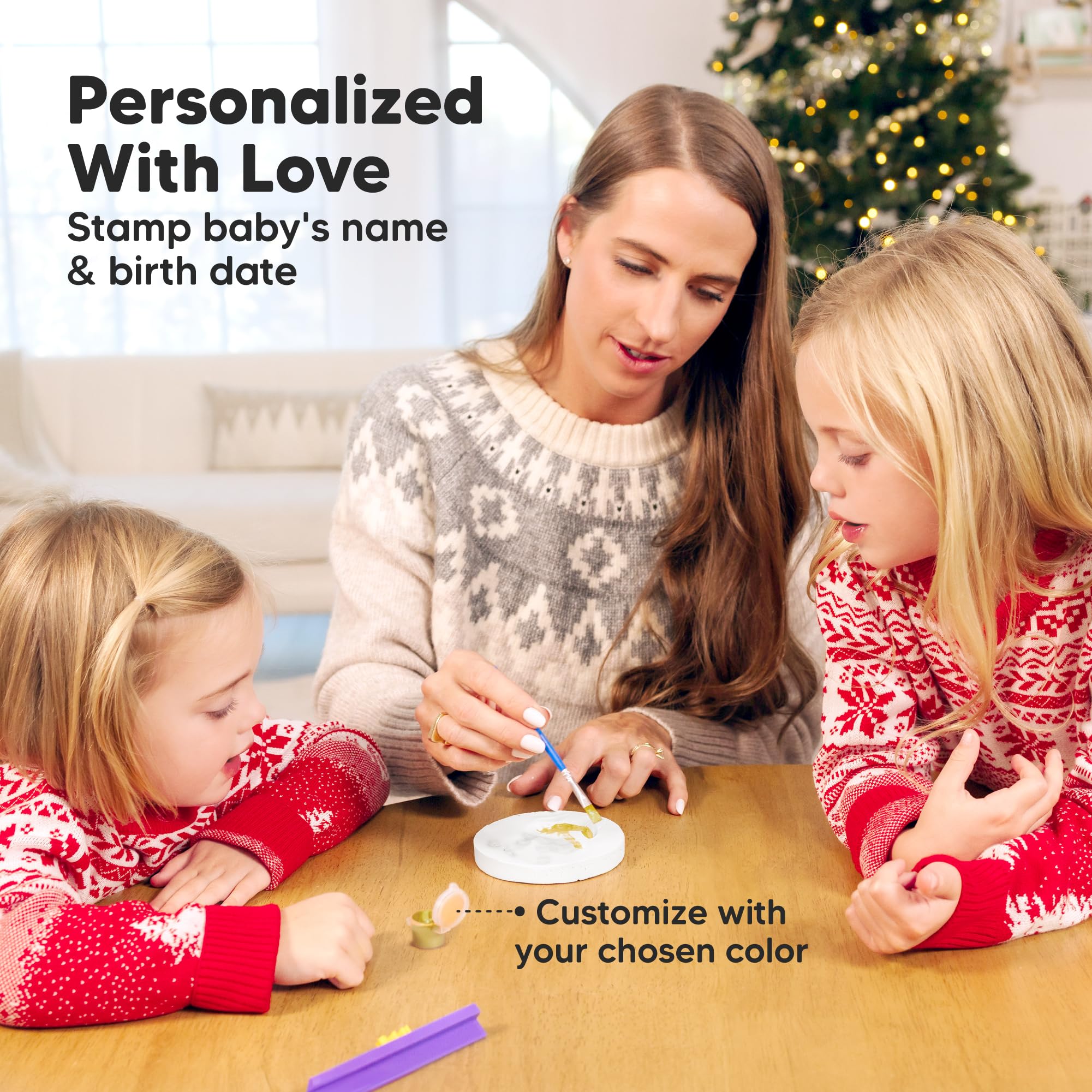 Baby Hand and Footprint Kit Girls, Boys - Personalized Baby Footprint Ornament Kit, Newborn Keepsake Gifts for New Mom, Easy to Use Handprint Makers, Cute Shower Gifts (Gold Paint, Cherish)