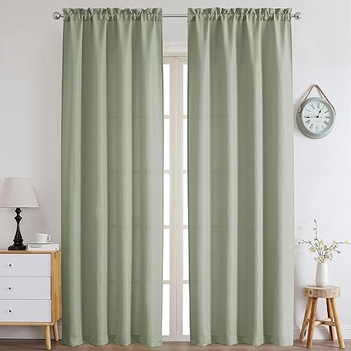 Chyhomenyc Bennet Light Green Curtains 96 Inches Long 2 Panels, Faux Linen Textured Semi Sheer Airy Light Filtering Soft Privacy Farmhouse Curtain Drapes for Living Room Bedroom, Each 40" Wx96 L