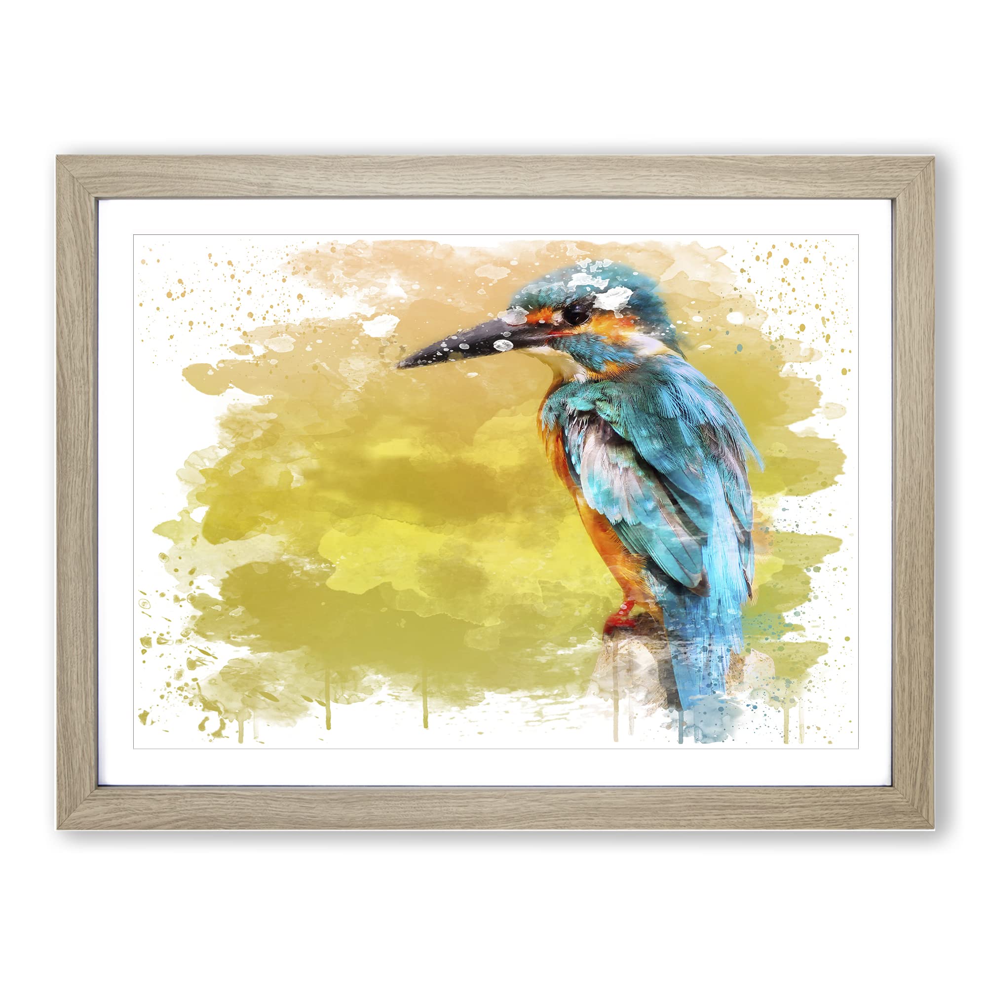 Striking Kingfisher Bird V3 Modern Framed Wall Art Print, Ready to Hang Picture for Living Room Bedroom Home Office Décor, Oak A4 (34 x 25 cm)