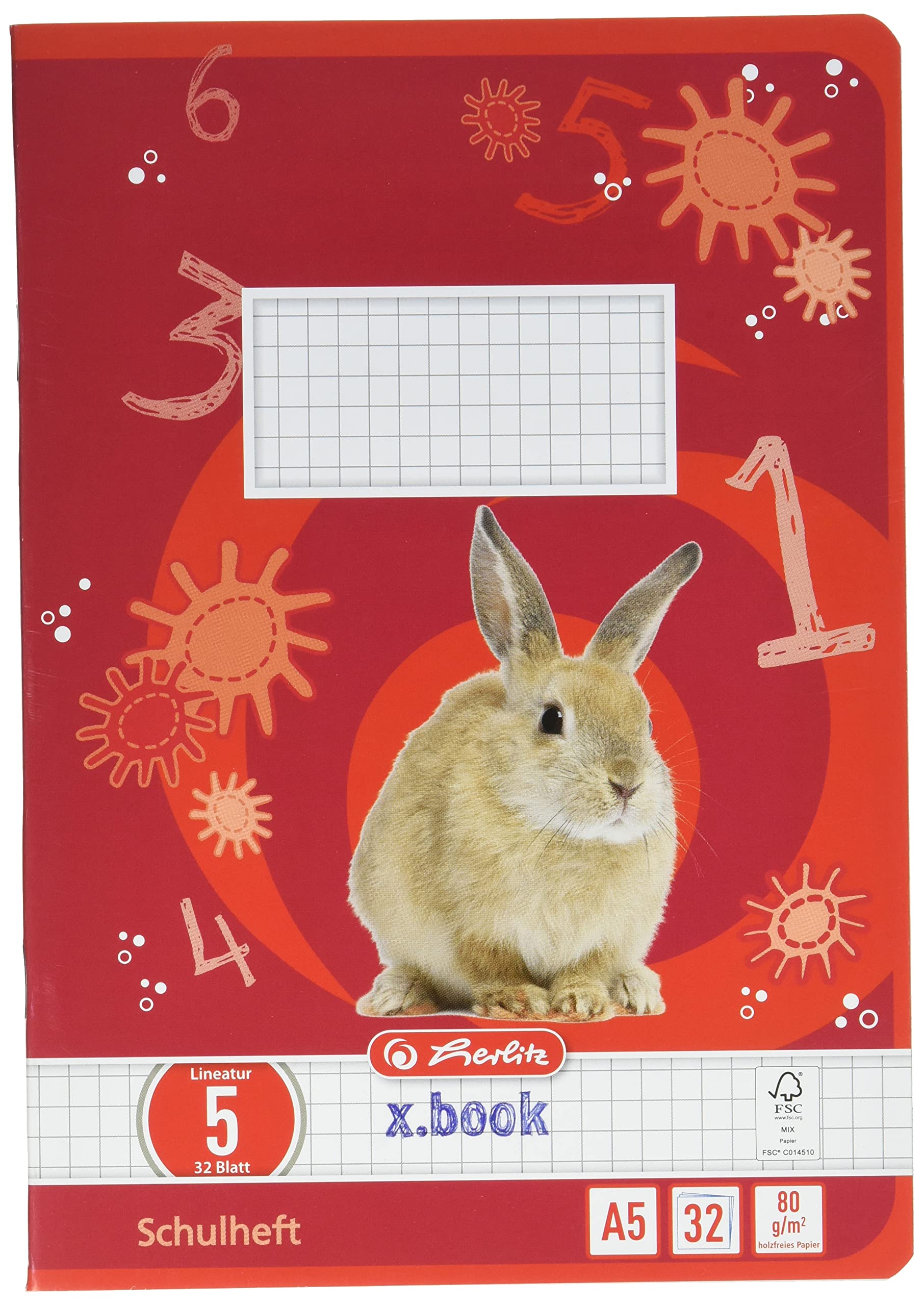 Herlitz A5 Line Style 05 (Squared Wood Paper 80 g/m²; Crystal Heart Measures 5 x 5 mm Pack of 32 Sheets White