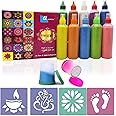 Ascension 10 Rangoli Powder Colors Bottles 4 Stencils and 2 Fillers Design Creativity Diwali Decoration Item Floor Rangoli Art Colours Rangoli Color Powder Rang for Navratri Pongal Pooja Mandir Decor