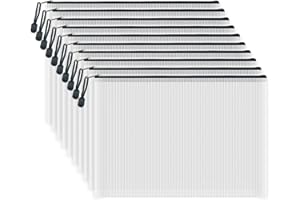 AUSTARK 10 Pcs Zipper File Bags, Waterproof Plastic Mesh Pouch for Office School, Board Game Storage Bags (A4 Size 13.4''x9.4'', White and Black)