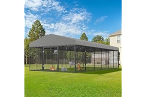 10X20X6.5 FT Large Outdoor Dog Kennel, Flexible 2 Door Design & Waterproof Roof, Heavy Duty Steel Frame Pet Cage with Reinfor