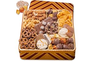 Chocolate Gift Basket– Snack Box with Covered Pretzels, Oreos, Nuts & Sweets – Gourmet Food Gift Tin for Families, Men, Women
