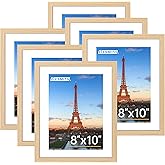 FIXSMITH 8x10 Picture Frame Bulk-6 Pack, Photo Frame with HD Plexiglass, Display Pictures 5x7 with Mat or 8x10 Without Mat, Natural Picture Frames Collage Wall Decor, Wall & Tabletop Picture Frames