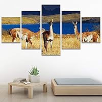 SIGNWIN 5 Panel Canvas Wall Art Modern Art Animals Dramatic Giraffe Lion Multicolor Photography Southwest for Home Decorations Ready to Hang - 60