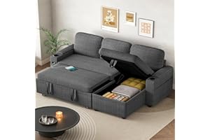 Sofa Bed, L Shaped Pull Out Sleeper Sectional Couch Bed with USB & Type-C Ports, 3 in 1 Corduroy Convertible Sofa Bed with Ad