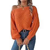 FEOYA Women's Knitted Jumper Pullover Sweater Batwing Mock Neck Long Sleeve Off Shoulder Oversized Winter Fall Solid Tops