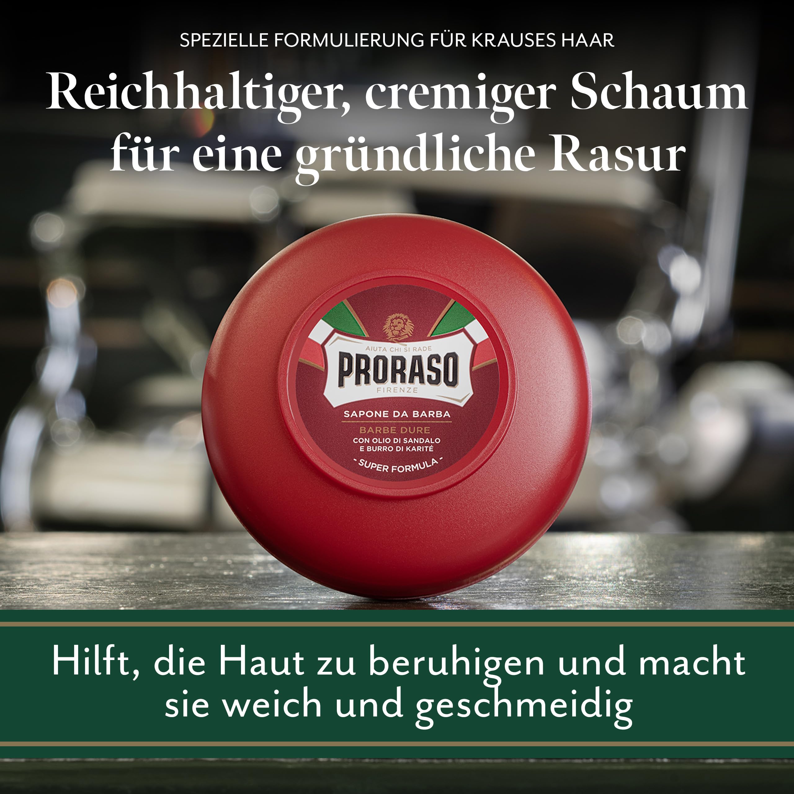 Proraso Shaving Soap inklusive Seifenschale, 150 ml, nährende und feuchtigkeitsspendende Rasierseife für Herren mit Sandelholz & Sheabutter, Made in Italy, Rot 3