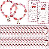 30 Sets Cherry Bracelets Gift Cherr-y Bow Party Favor Filled Beaded Bracelet Bow Cherry‘s Themed Party Decor&Thank You with A Cherry On Top Card for Bridesmaids Baby Shower Birthday Friendship Jewelry