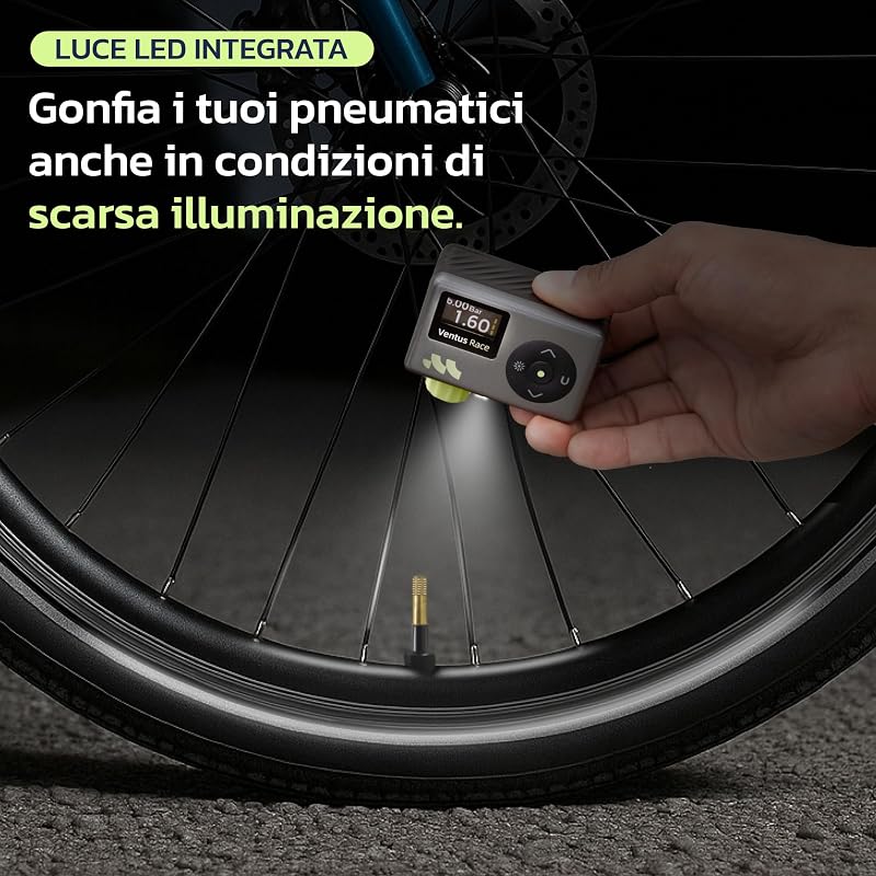 Mini Pompa Per Bicicletta, Gonfiaggio rapido in 50s, 8,3 BAR, LED