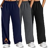 Velvelhall 3 Pack Women's Plus Size Fleece Sweatpants Thermal Wide Leg Elastic Baggy Jogger Warm Pants Winter with Pockets