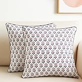 SheetKart Pure Cotton Throw Pillow Covers - Set of 2 - Hand Block Pure Cotton Printed Boho Decorative Pillow Covers - Cushion Covers for Living Room, Bohemian Theme, 18 x 18 Inches, Lavender Whisper