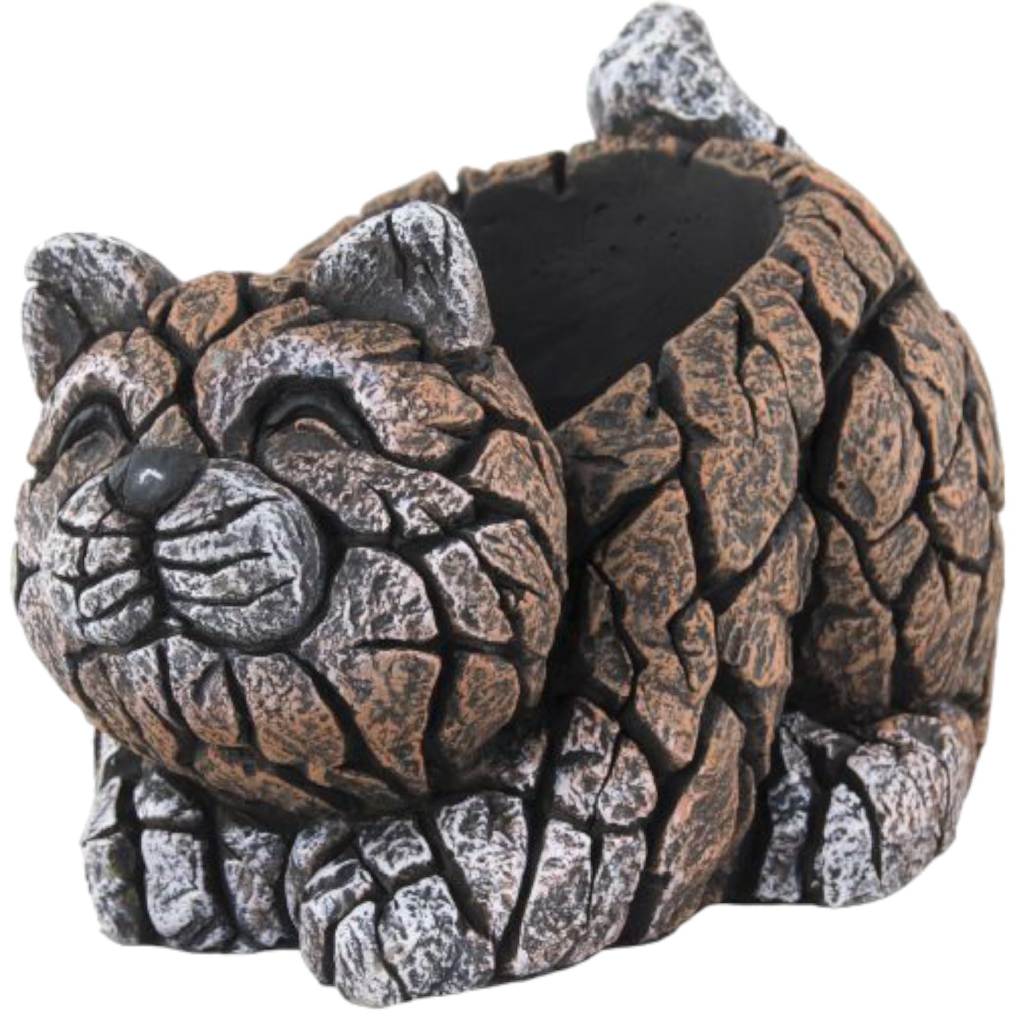 DIVAS SPIRITUAL Charming Faux Wood Cat Cement Planter Sturdy Decor for Indoor-Outdoor17.2 cm Height (Wooden Cat 28cms)