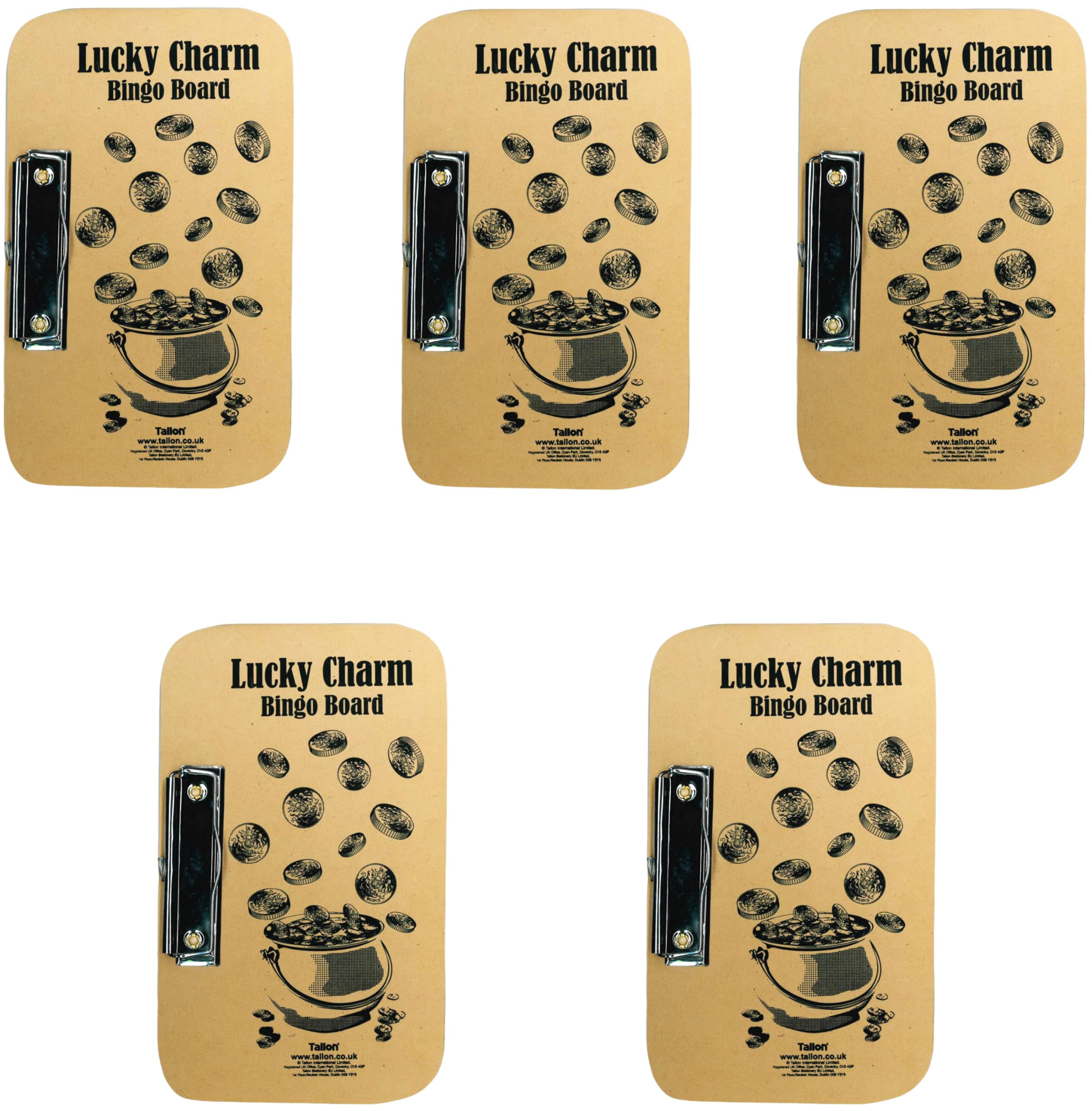 5 x lucky bingo boards with metal clip 24x15cm