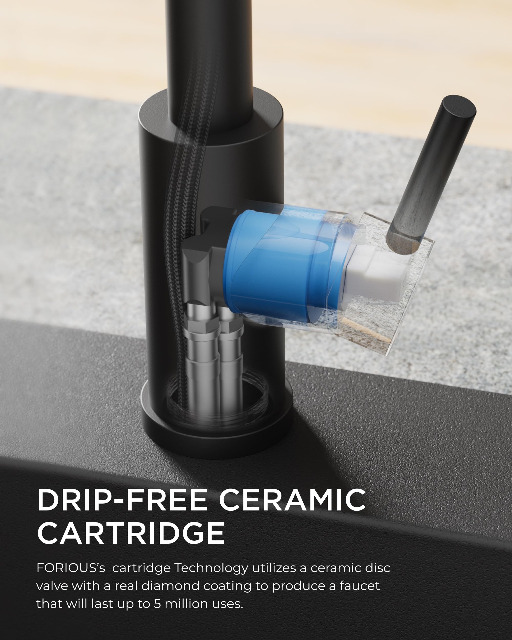 FORIOUS Black Kitchen Faucet with Soap Dispenser and Pull Down Sprayer, Bar High Arc Single Handle Classic 3 Modes Stainless Steel Faucet for Kitchen Sink Farmhouse RV Laundry Camper