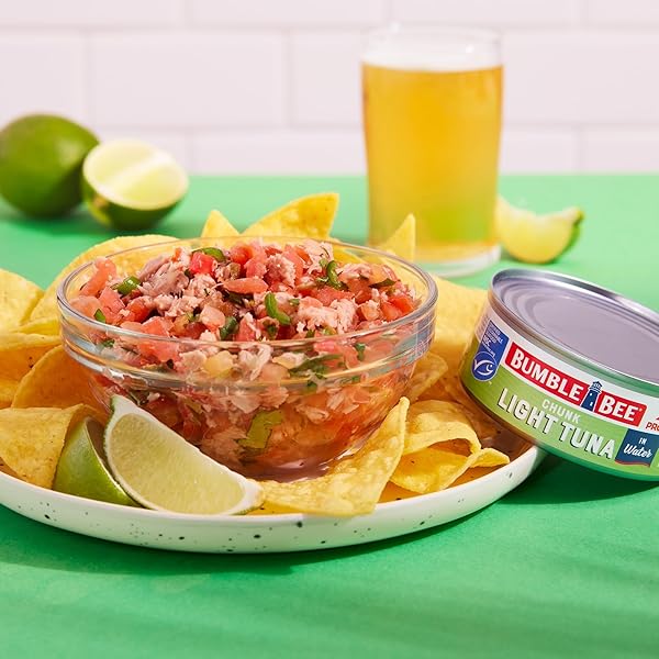 BUMBLE BEE CHUNK LIGHT TUNA IN WATER, 5 OZ CANS (PACK OF 24) – WILD CAUGHT SKIPJACK TUNA – 23G PROTEIN PER SERVING – MSC CERTIFIED SUSTAINABLE SEAFOOD, NON-GMO, GLUTEN FREE, KOSHER