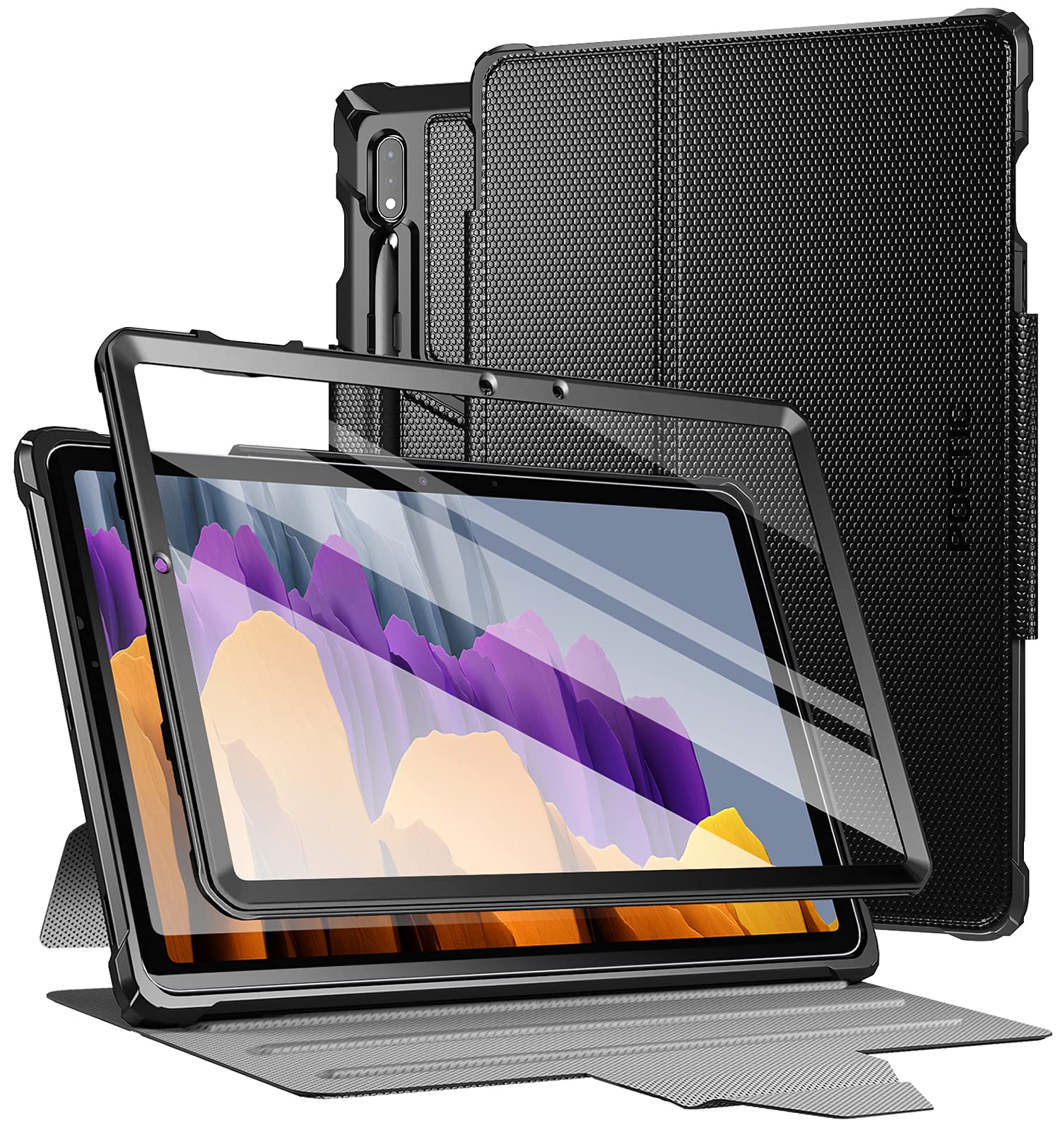 POETIC Explorer Case for Samsung Galaxy Tab S7 11 inch Tablet SM-T870/T875/T878, Triple Layer Rugged Full Body Case with 360 Degree Stand, Built-in Screen Protector and S Stylus Holder - Black
