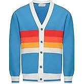 OXKNIT Men's Blue Knitted Cardigan Sweater, 1960s Mod Style Retro Long Sleeve Vintage Casual Tops