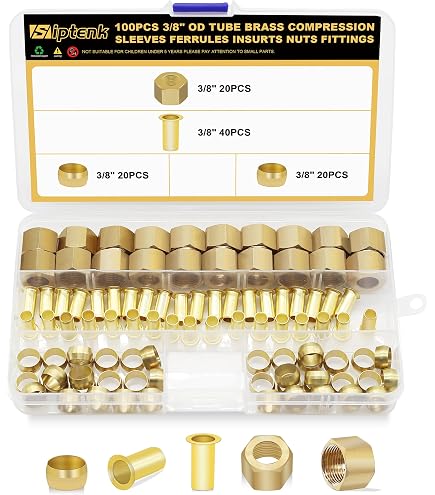 100-Pack Of 3/8" X 3/8" OD Lead-Free Brass Compression Union Fittings For Plumbing & Tubing