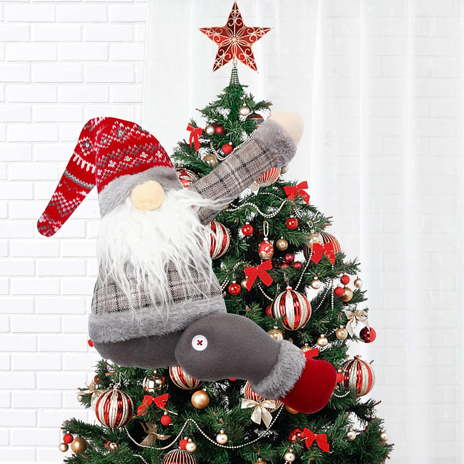 Tree Toppers - Gnome Tree Topper, Gnome Christmas Tree Topper, Gnome Christmas Decorations, Christmas Gnome Tree Topper Can be Used as a Christmas Tree Gnome Decorations.(Red)
