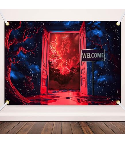 Toile De Fond "Bienvenue De L'autre Côté" 150x100 Cm - Thème Stranger Things Halloween - Décoration Fête - 7