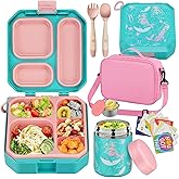 wiwens Bento Lunch Box for Kids with 12oz Soup Thermo Leak-Proof Lunch Food Container with 5 Compartment Thermo Hot Food Jar and Insulated Lunch Bag for Kid Toddler Girls Boys to School